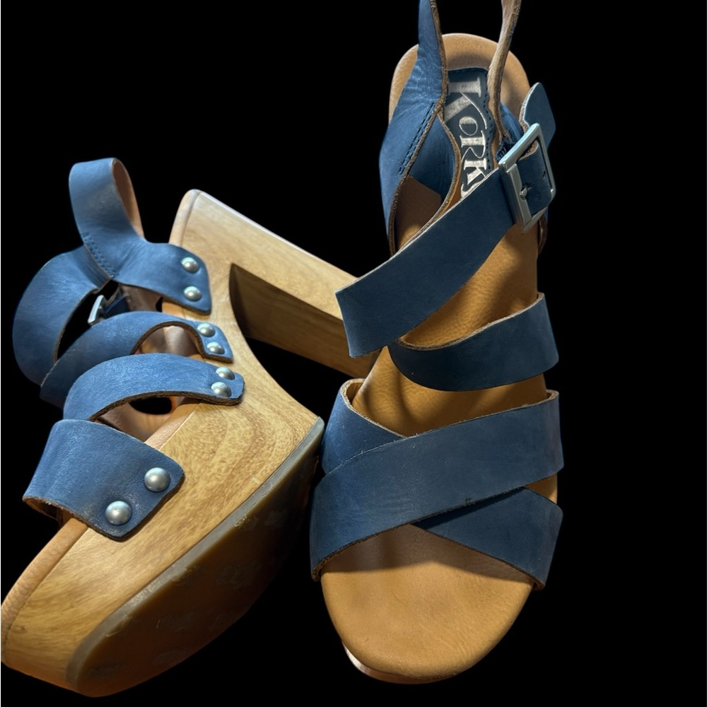 Kork-Ease Navy Leather Platform Sandals